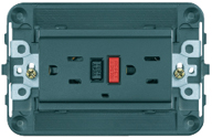 Vimar Idea Duplex GFCI Outlet, USA, 2P+E, 15A/125V, 3 Modules w/ Grid, Grey